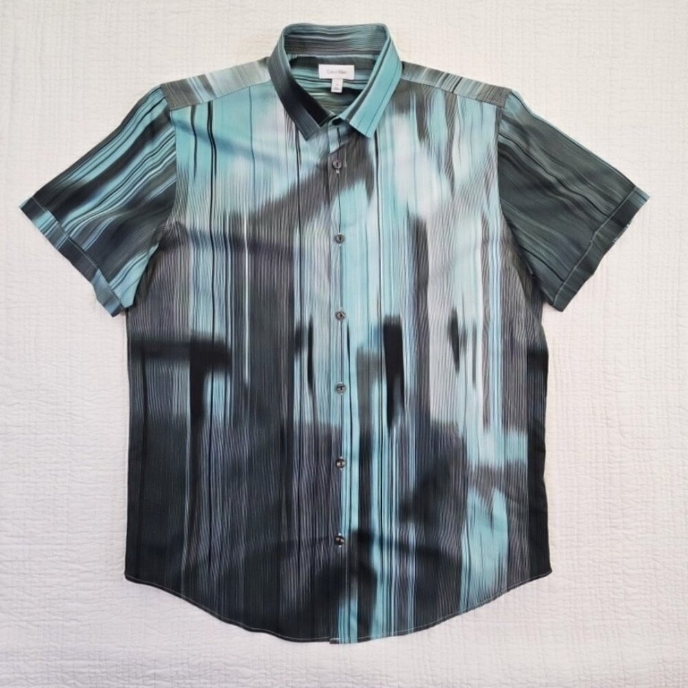 Calvin Klein Tie Dyed Cotton Shirt Men's M Medium Short Sleeve Button Euc Ln